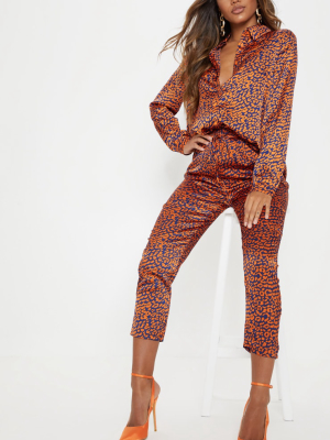 Orange Contrast Leopard Print Cigarette Pants