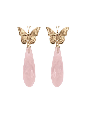 Freedom Butterfly Drop Earrings: Rose Quartz And 10k Gold