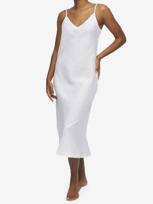 Long Slip Dress White Linen