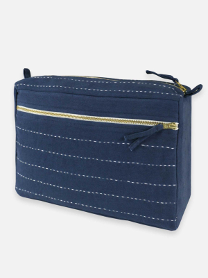 Pin Stitch Large Toiletry Bag - Navy