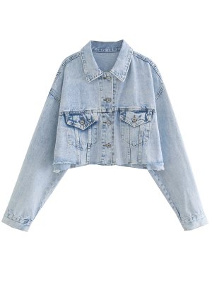 'zoe' Light Washed Raw Hem Denim Jacket