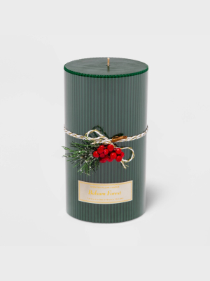 7" X 4" Ribbed Pillar Balsam Forest Candle - Threshold™