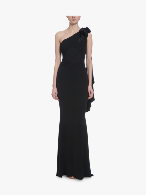 Asymmetrical Draped Embroidered Gown