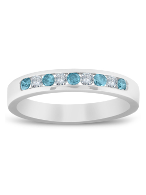 Pompeii3 1/4ct Blue & White Diamond Wedding Ring 14k White Gold