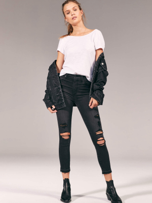 Ripped High Rise Super Skinny Ankle Jeans