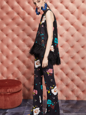 Saturday Night Floral Crepe Flared Pants