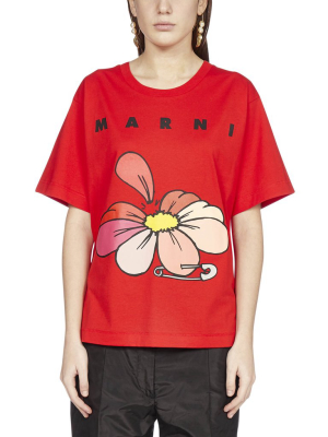 Marni Floral Logo Print T-shirt