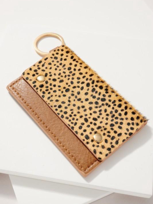 Gold Plated Animal Print Leather Id Pocket Key Chain