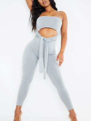 Grey Tie Waist Cut Out Jumpsuit