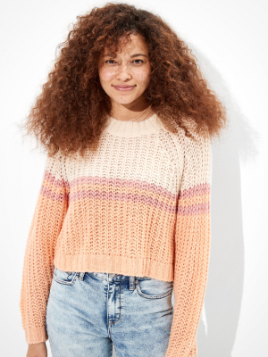 Ae Cropped Color Block Crew Neck Sweater