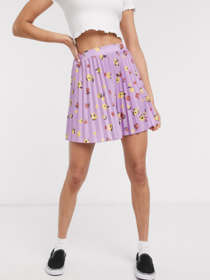 Asos Design Pleated Mini Skirt In Purple Floral Print