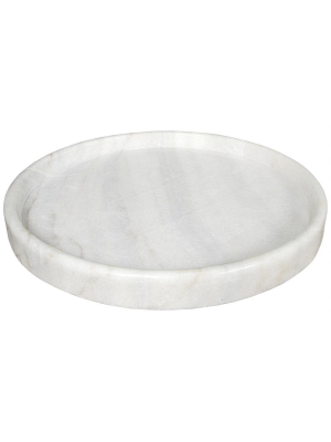 Noir 20" Stone Round Tray - White Marble