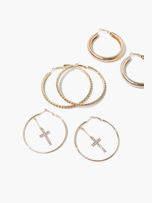 Cross Hoop Earrings Set