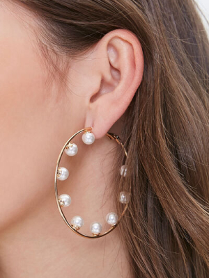 Faux Pearl Hoop Earrings