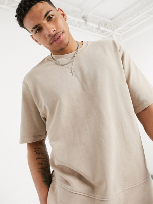 Topman Two-piece Oversized Short Sleeve Sweat In Washed Stone