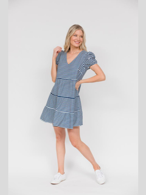 Navy & White Short Sleeve Tiered Dress