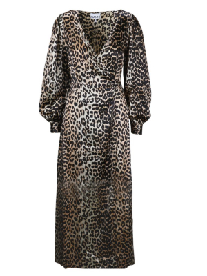 Ganni Leopard Printed Wrap Dress