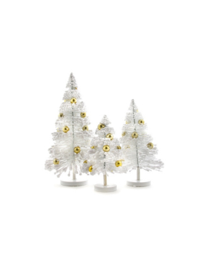 Set Of 3 Snow Forest Trees - White W/gold Balls