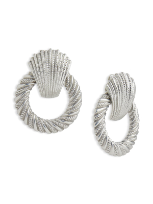 Brushed Silver Door Knocker Clip Earrings