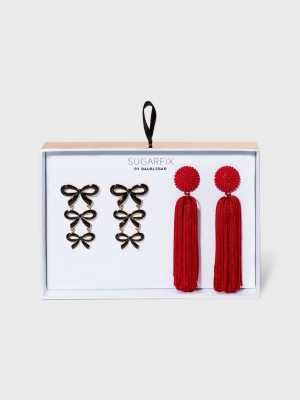 Sugarfix By Baublebar Bow And Tassel Earring Set 2pc - Red/black