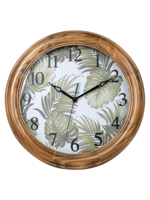 12" Round Wall Clock With Botanical Leaves