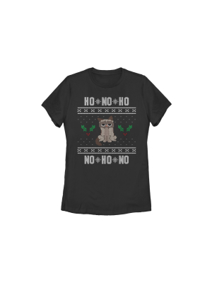 Women's Grumpy Cat Ugly Christmas Ho Ho No T-shirt