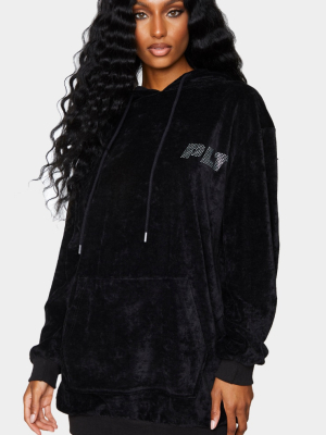 Prettylittlething Black Diamante Velour Sweater...