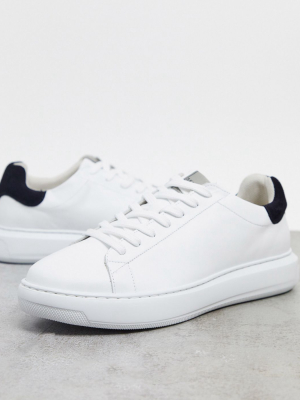 Selected Homme Premium Leather Sneakers With Chunky Sole & Contrast Back Tab