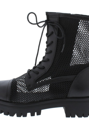 Bali1 Black Perforated Lace Up Combat Boot