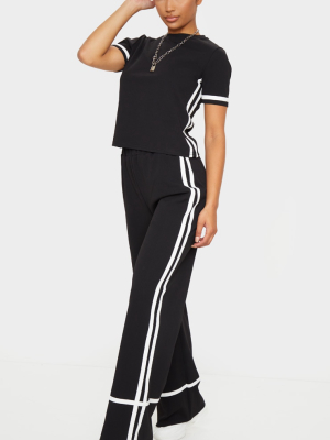 Black Stripe Side Detail Wide Leg Pant