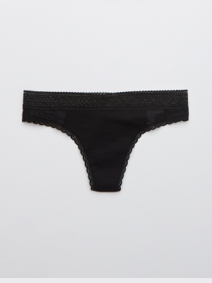 Aerie Queens Lace Cotton Thong Underwear