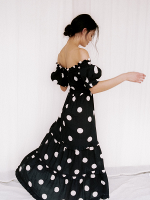 Polka-dot Cotton-blend Off-the-shoulder Maxi Dress