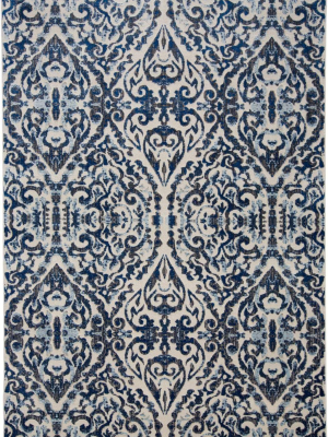 Feizy Milton Scroll Print Textured Rug - Available In 7 Sizes - Estate Blue