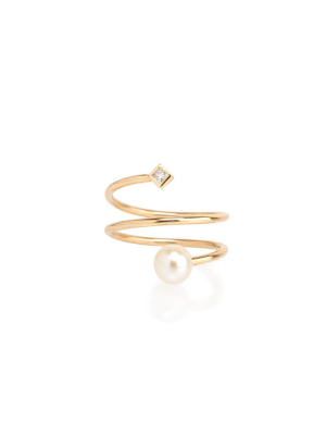 14k Princess Diamond And Pearl Wrap Ring