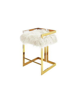 Emmett Counter Stool Brass And White Mongolian Fur