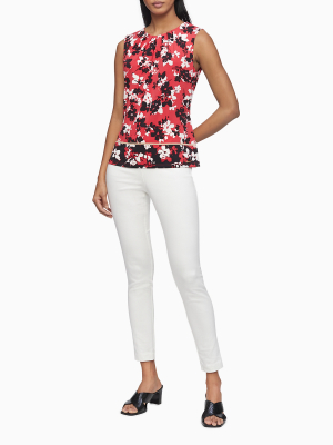 Printed Pleat Neck Sleeveless Top