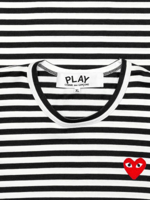 Comme Des Garcons Play Striped Big Heart Long Sleeve T-shirt - Black/white