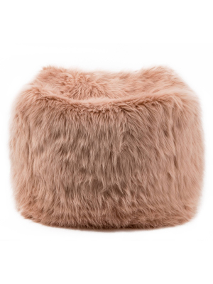 18" Faux Fur Square Pouf Ottoman Pink - Wovenbyrd