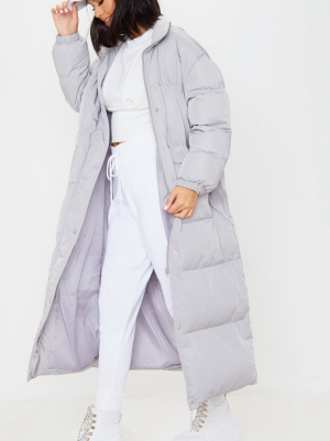 Light Grey Maxi Puffer Coat