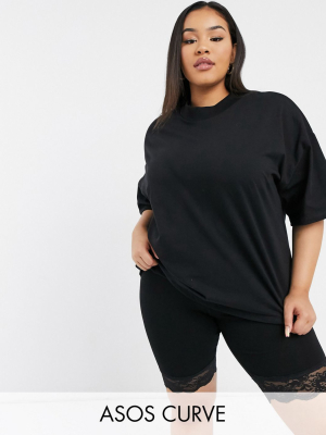 Asos Design Curve Boxy T-shirt With Turtleneck In Black