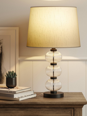 Large Assembled Glass Stacked Ribbed Table Lamp (includes Led Light Bulb) Clear - Threshold™