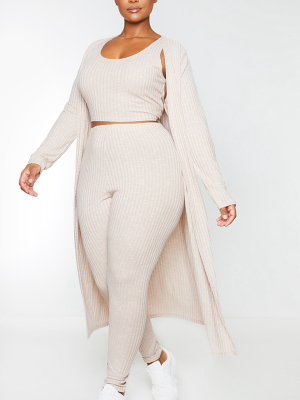 Plus Oatmeal Knitted 3 Piece Legging Set