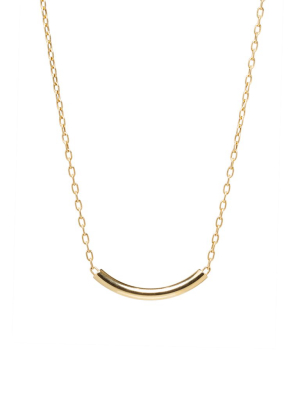 14k Curved Chubby Bar Necklace With Small Oval Link Chain
