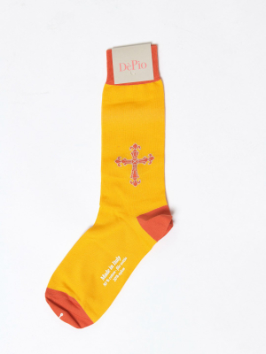 Men's Yellow/orange Socks With Cross