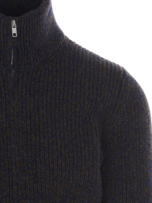 Maison Margiela Contrast Hem Knitted Zipped Sweater