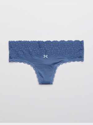 Aerie Sugar Cookie Lace Shine Thong Underwear