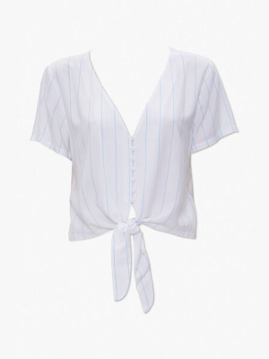 Pinstriped Tie-front Crop Top