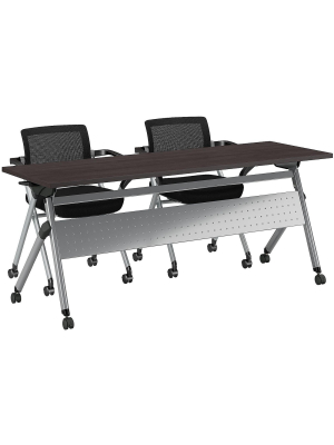 Bush Business Furniture Training Room Table W/two Folding Chairs 23.35 X 71.02 Storm Gray Ftr002sg