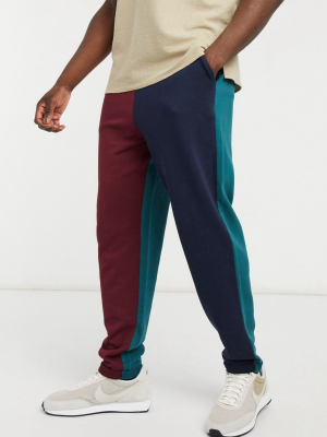 Asos Design Oversized Sweatpants In Collegiate Colorblocking With Rolled Hem