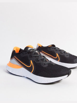 Nike Training Renew Run Sneakers In Black And Orange